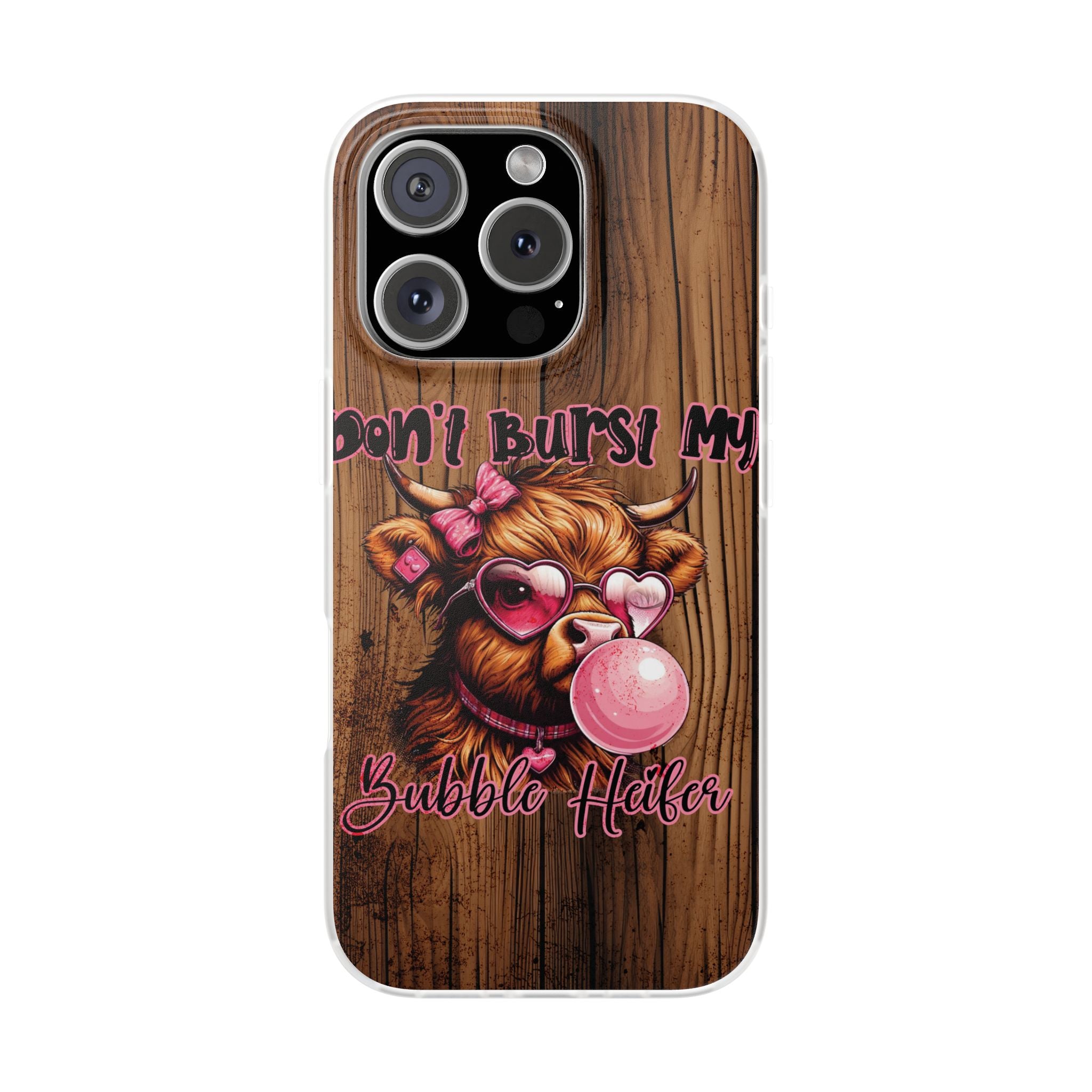 Phone Case — "Don't Burst My Bubble Hair" Cute Cow Bubblegum Design