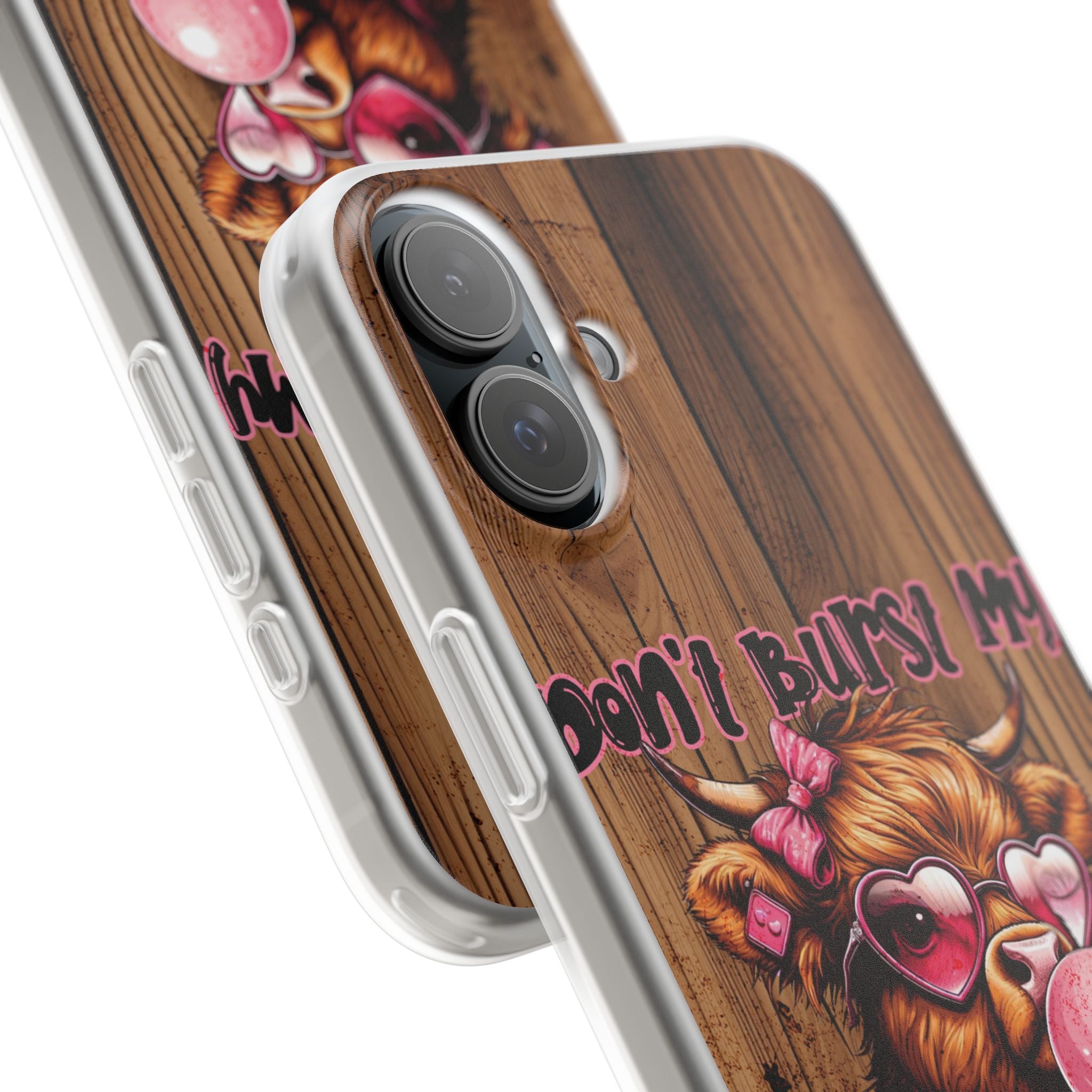 Phone Case — "Don't Burst My Bubble Hair" Cute Cow Bubblegum Design