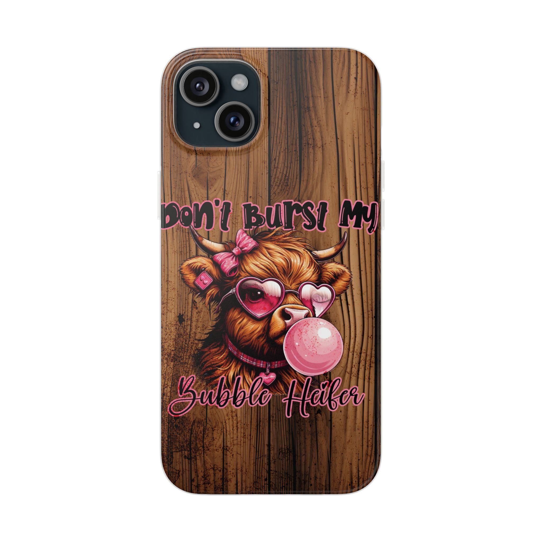 Phone Case — "Don't Burst My Bubble Hair" Cute Cow Bubblegum Design