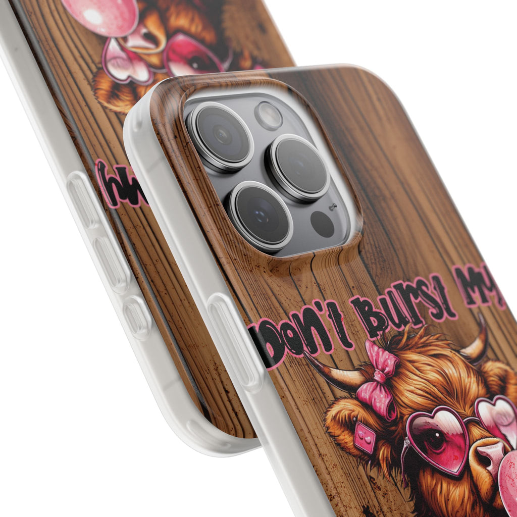 Phone Case — "Don't Burst My Bubble Hair" Cute Cow Bubblegum Design