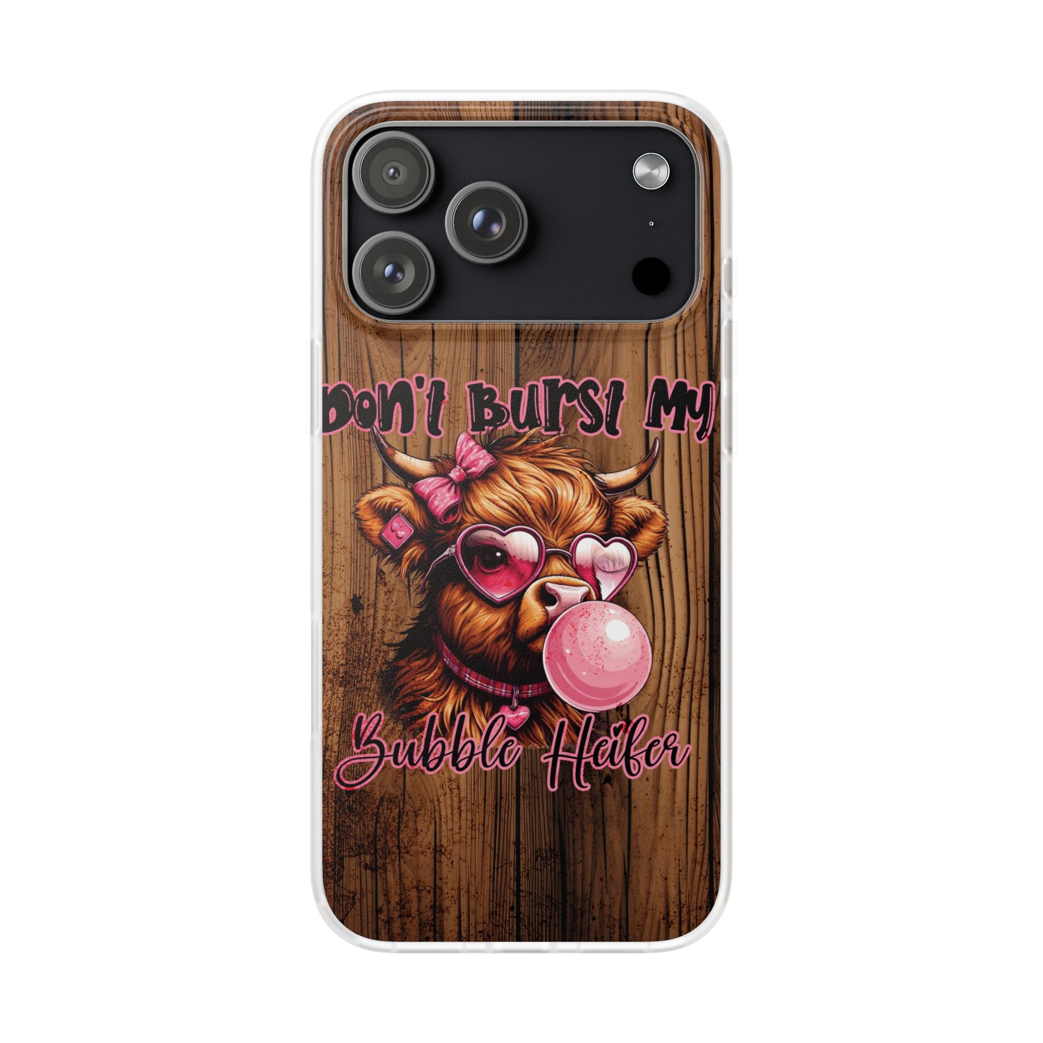 Phone Case — "Don't Burst My Bubble Hair" Cute Cow Bubblegum Design