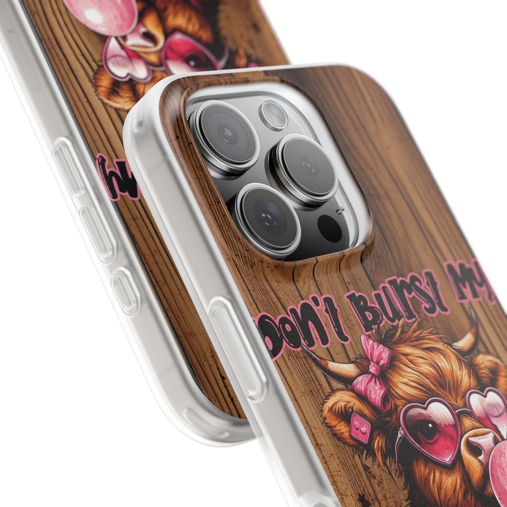 Phone Case — "Don't Burst My Bubble Hair" Cute Cow Bubblegum Design