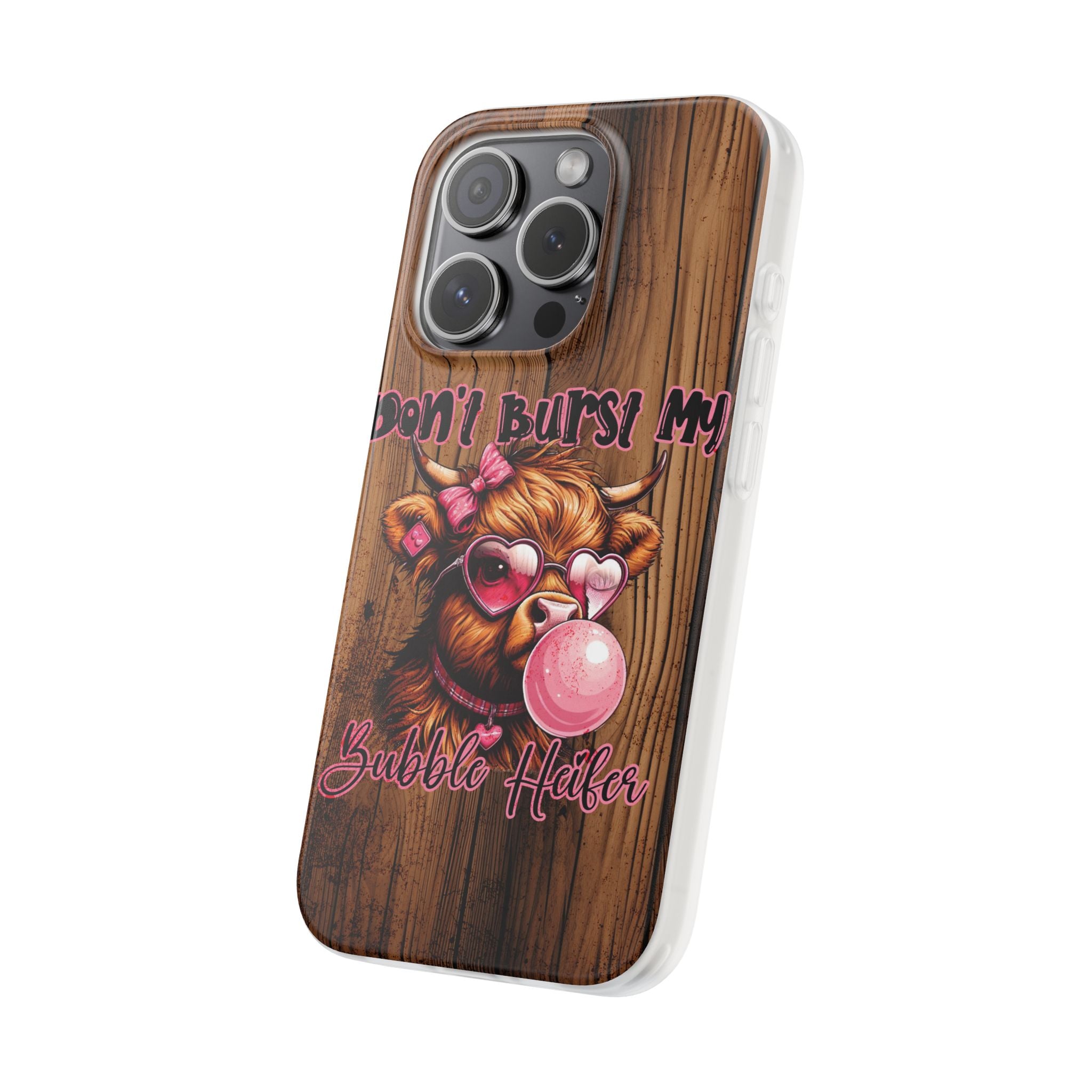 Phone Case — "Don't Burst My Bubble Hair" Cute Cow Bubblegum Design