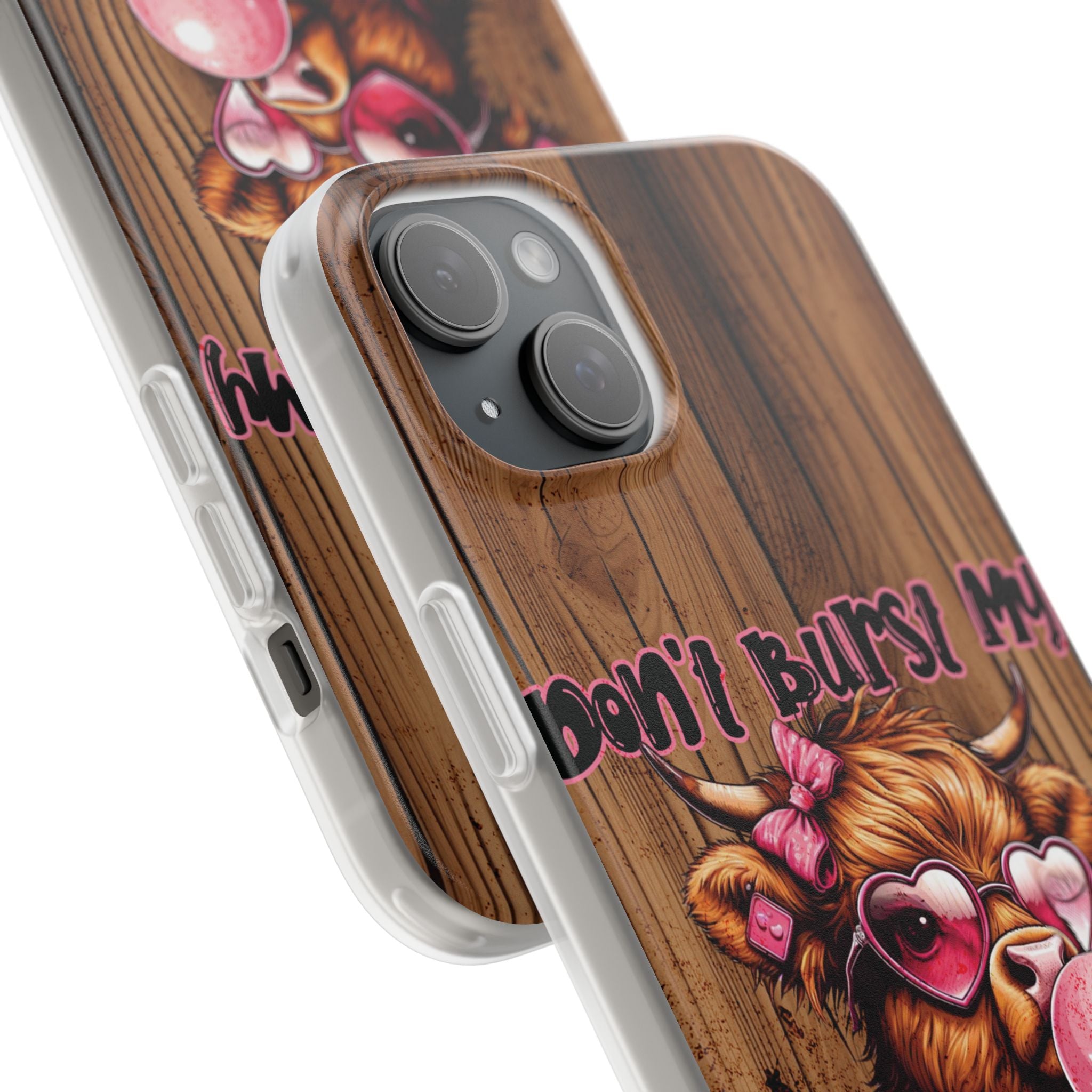 Phone Case — "Don't Burst My Bubble Hair" Cute Cow Bubblegum Design
