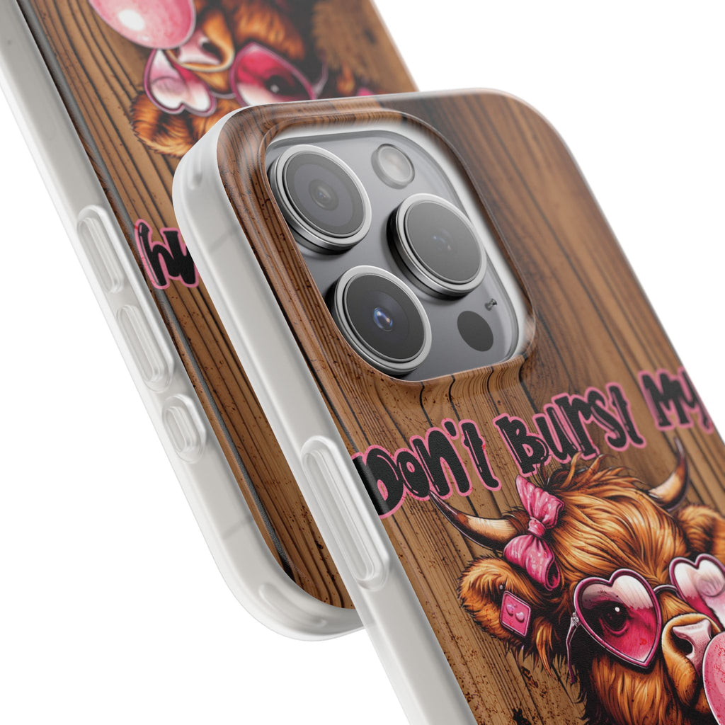 Phone Case — "Don't Burst My Bubble Hair" Cute Cow Bubblegum Design