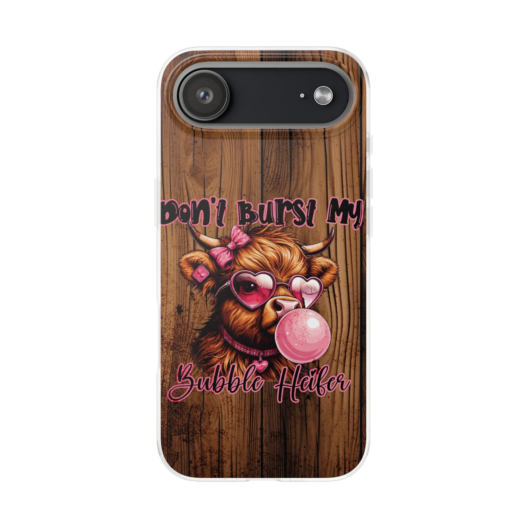 Phone Case — "Don't Burst My Bubble Hair" Cute Cow Bubblegum Design