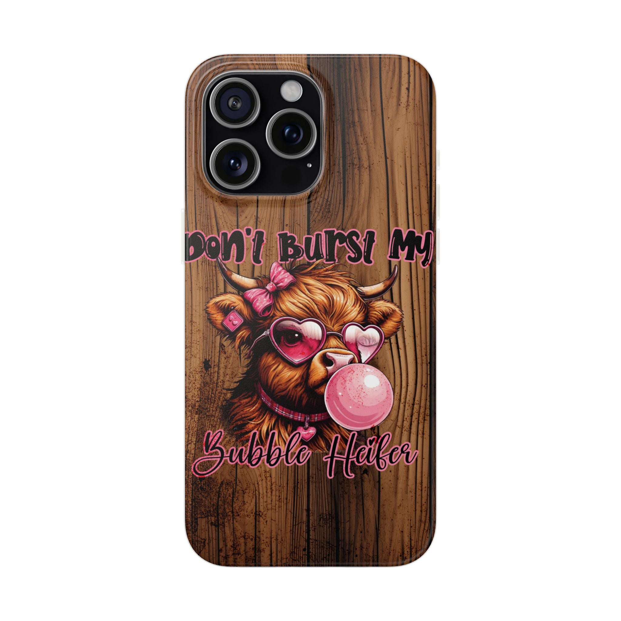 Phone Case — "Don't Burst My Bubble Hair" Cute Cow Bubblegum Design