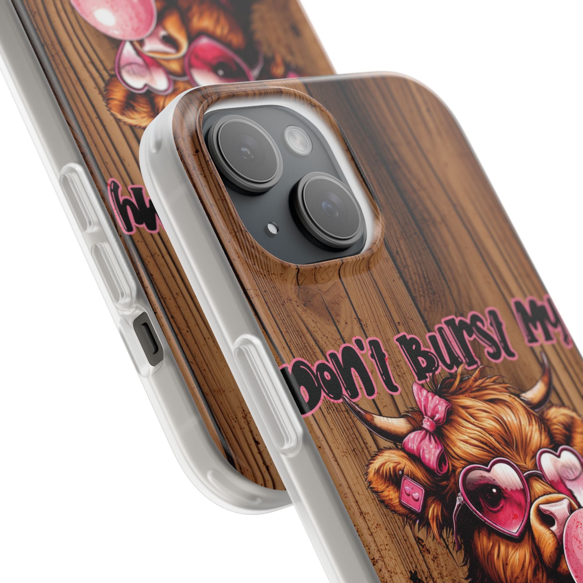 Phone Case — "Don't Burst My Bubble Hair" Cute Cow Bubblegum Design