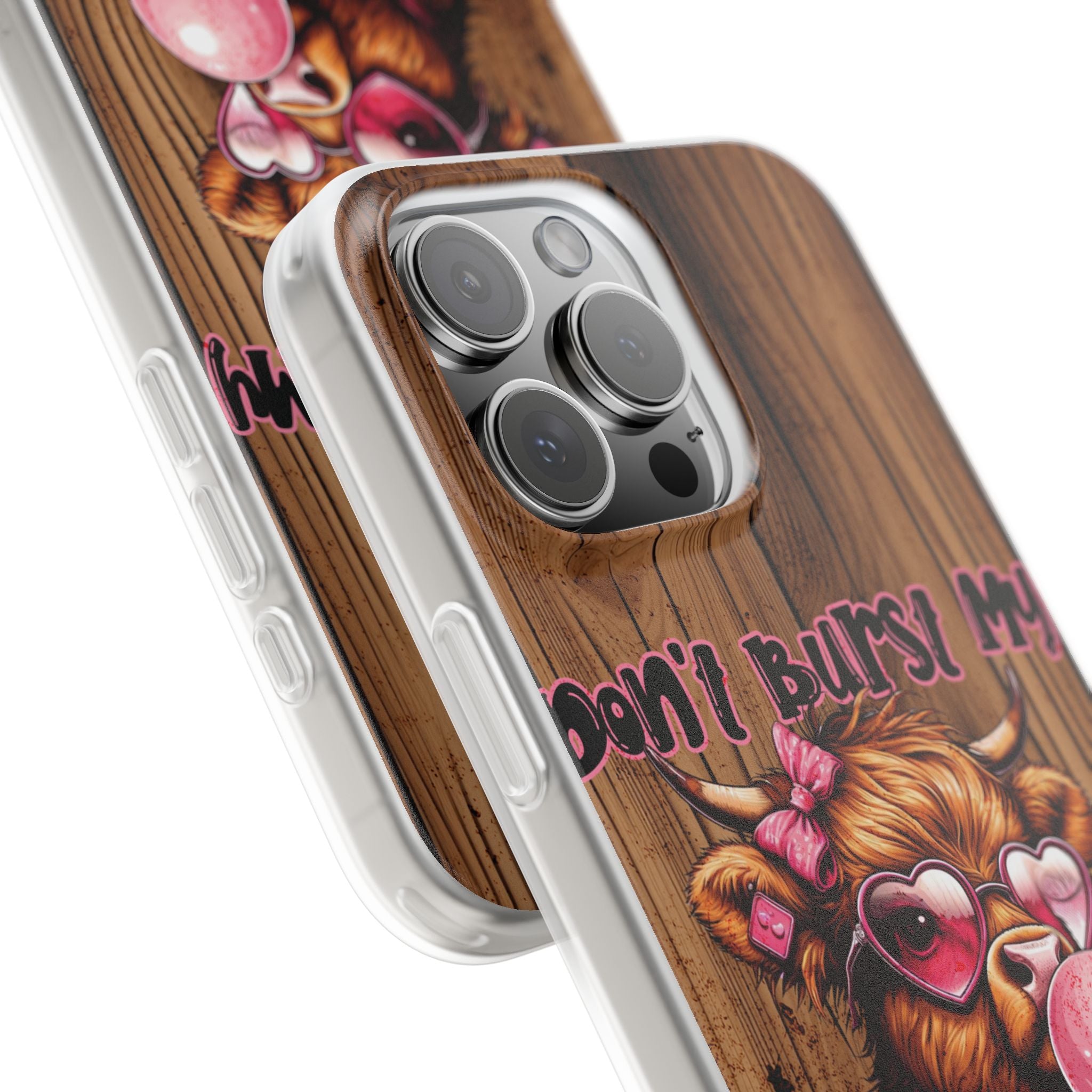 Phone Case — "Don't Burst My Bubble Hair" Cute Cow Bubblegum Design